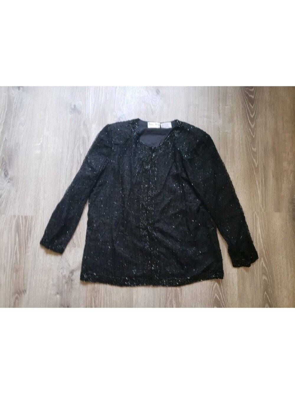 Vtg Silky Nites Womens Plus 1X Blouse Formal Beaded 100% Silk Black Eveningwear